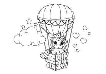 Unicorn in a Hot Air Balloon Coloring Book A Whimsical Adventure for Creative Minds -3