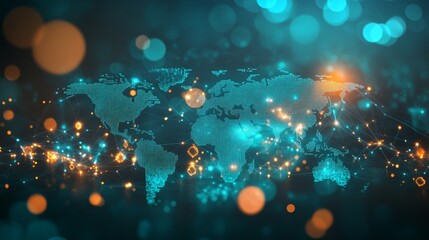 Connecting The Planet With Global Digital Networking ,Abstract Connection Global ,3D , Illustration