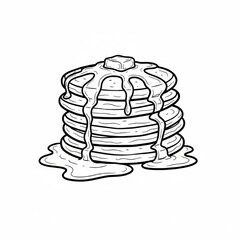 A line art icon of a stack of pancakes with dripping syrup