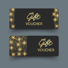 Elegant Gift Voucher or gift card with Golden Glitter Effect Vector illustration