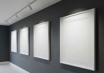Gallery Wall with Empty Frames on Gray Awaiting Artful Display