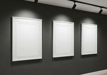 Contemporary gallery wall mockup with a trio of blank white frames for art or photo display