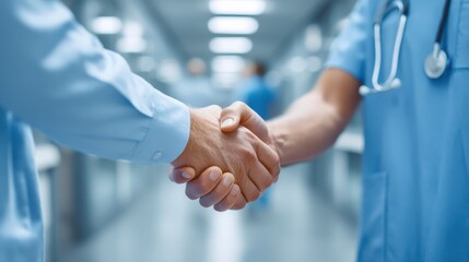 Professional handshake between healthcare workers in a hospital environment