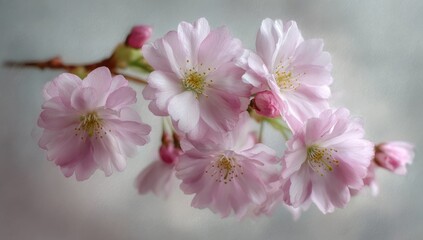 Obraz premium Delicate pink cherry blossoms on a branch, soft focus