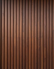 Naklejka premium Close-up of a dark brown wooden wall paneling. Vertical planks create a structured, textured surface