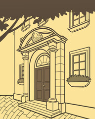 Adobe Vector illustration of the facade of an old house in the city. Artwork