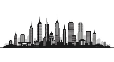 Obraz premium Black and White Cityscape Silhouette with Skyscrapers and Buildings