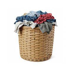 Basket of laundry isolated on white background
