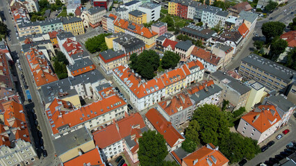 city ​​architecture europe drone flyover old town Opole Poland