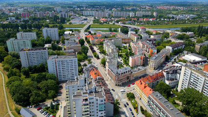 city ​​architecture europe drone flyover old town Opole Poland