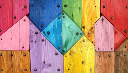 Colorful wooden panels in a geometric pattern