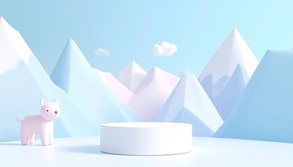 Pastel mountain scene with blank product podium