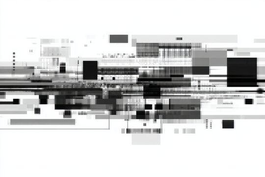 Stylized Glitch Art Design on a White Backdrop with Angular Shapes . Geometric Distortion and Pixel