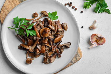 Fried Honey Mushrooms with garlic