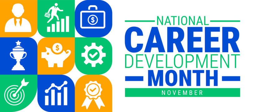 National Career Development Month Geometric shape pattern background, banner, card or poster design template is observed every year during November, to raise awareness about the mission.