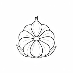 A simple line drawing of a garlic bulb with the cloves arranged like flower petals
