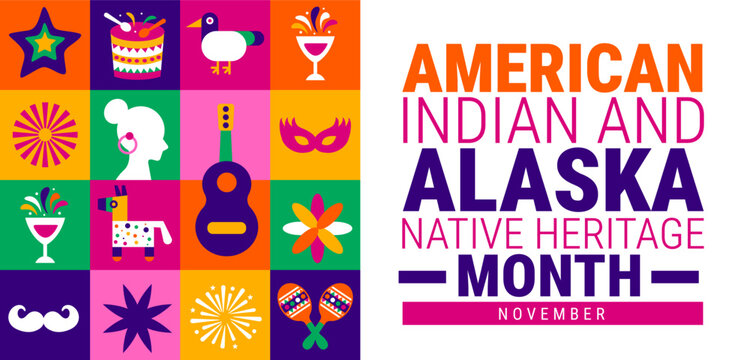 american indian and alaska native heritage month background, banner, card or poster design template is observed every year during November, to raise awareness about the mission. Vector illustration.