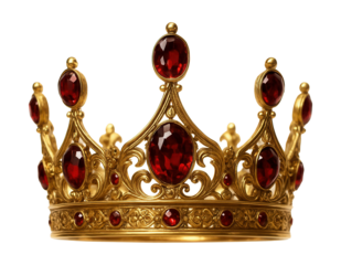Elegant luxury gold and red crown on white background.