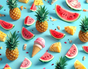 Summer fruit pattern with ice cream