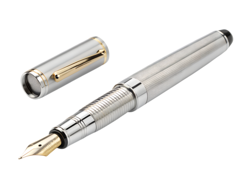 luxury metal fountain pen gold nib writing business stationery isolated on transparent background



