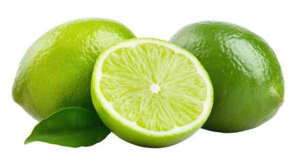 Three Limes One Halved isolated on a transparent background