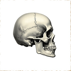 Human skull side profile isolated on transparent background