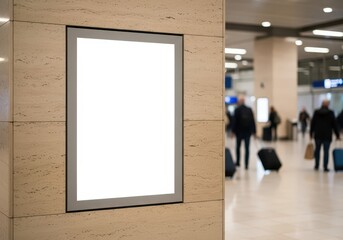 Blank advertising billboard mockup with a clean white screen, offering copy space for marketing campaigns, brand messages, or informational content in a modern public transport hub