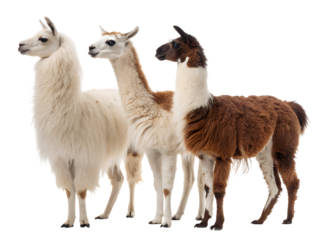 three llamas different colors funny animals south american mammal isolated on transparent background

