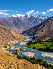 Mountain river valley, bright day