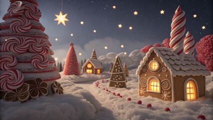 Whimsical gingerbread village winter wonderland food art cozy atmosphere enchanted view holiday magic