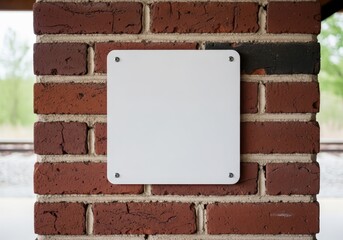 Blank Sign on Brick Wall A Place for Your Message, Amidst Rustic Charm