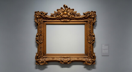 Ornate vintage golden frame displays artwork in a museum setting, waiting for your masterpiece to be showcased with elegant grandeur.