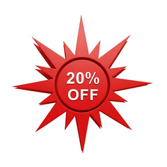 Red starburst with 20 percent off sale announcement