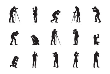 Obraz premium People Taking Pictures Silhouettes Set