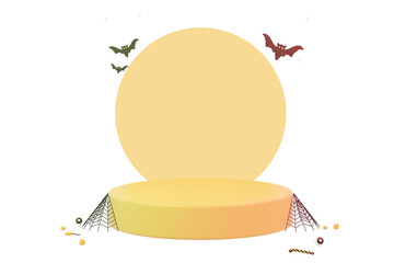 Halloween Podium with Jack-O-Lantern Moon and Pumpkins