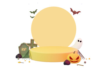 Halloween Podium with Jack-O-Lantern Moon and Pumpkins