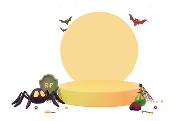 Halloween Podium with Jack-O-Lantern Moon and Pumpkins