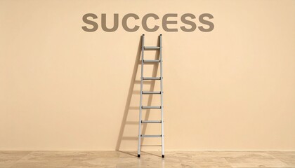 Two ladders against wall—one uneven with broken “SUCCESS,” one straight and intact.