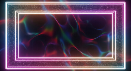 Vibrant, swirling abstract colors within a glowing neon rectangle frame with sparkling dust effects, perfect for dynamic modern designs and futuristic themes.
