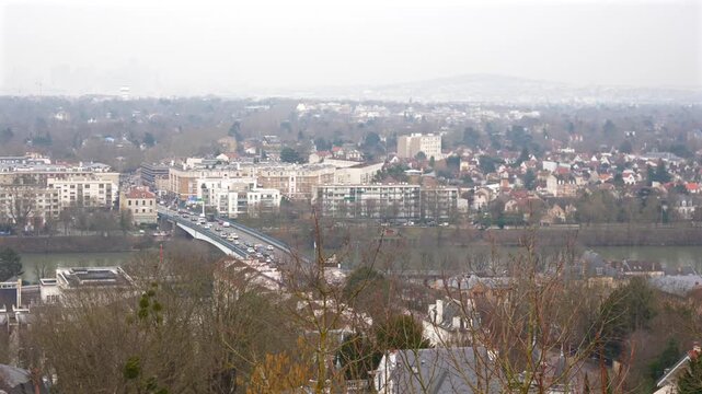 Urban view with traffic river and buildings Saint Germain en Laye Editorial use only