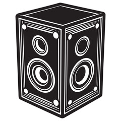 Vintage audio equipment design featuring a classic box speaker with a prominent circular woofer and tweeter