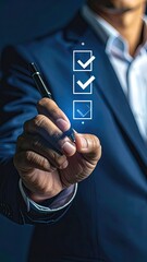 Businessman ticking off tasks on a digital checklist for success.