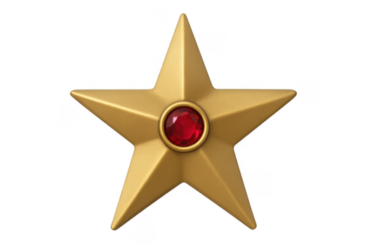 Golden star award with red gem transparent background
