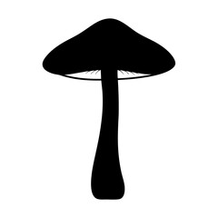 Monochrome silhouette illustration of a mushroom with a classic shape and gills