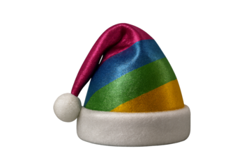 Rainbow Santa Hat: A festive Santa hat is adorned with a spectrum of vibrant colors, exuding holiday cheer and embracing a joyful, inclusive spirit.