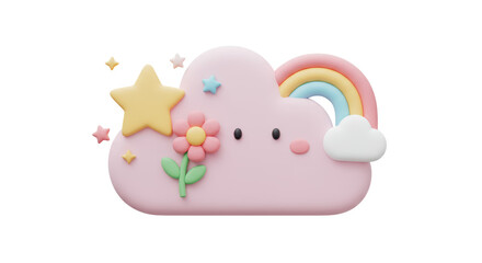 Cute cartoon cloud with rainbow and flower design