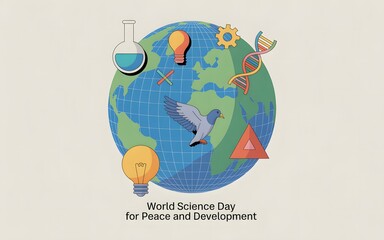 World science day for peace and development with earth and icons