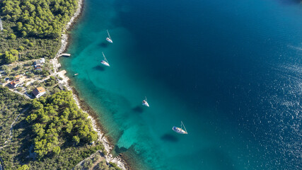 Sailing yachts on the coast of the island of Pasman, Croatia