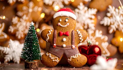 Festive gingerbread man with decorations