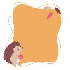 Autumn cute animal. Background with autumn leaves and Snail. Frame design with cute snail and autumn leaves, nuts, and berries. Vector illustration
